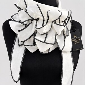 Novalux Ivory white  black Ruffle  Button-Up Loop Scarf collar for Women, Warm Winter Neck Cowl, Easy-Wear Fashion Accessory, Unique Gift