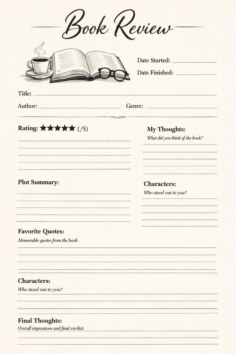 Reading Journal Printable (mini Pack) | Book Tracker, Reviews & Reading ...