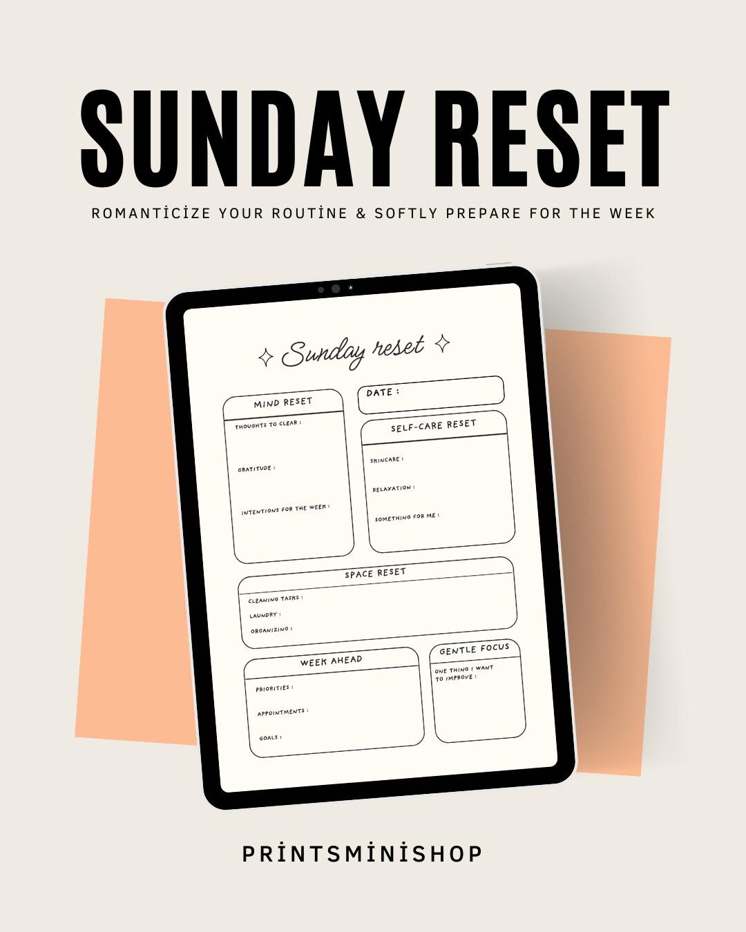 Sunday Reset Planner Printable - Minimalist Weekly Reset Checklist - Etsy
