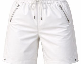 Bermuda da donna in pelle bianca – Pantaloncini lunghi estivi da donna, a vita alta, eleganti, perfetti per la spiaggia, festival, club e occasioni casual.