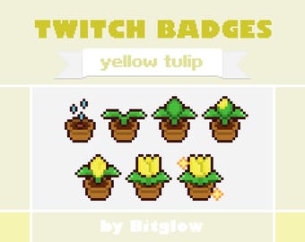 Yellow Tulip Twitch Sub Badges Pixel Art Flower Loyalty Badge Set Cozy Streamer Icons 18x18 36x36 72x72 Digital Download