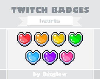 Heart Twitch Sub Badges Pixel Art Loyalty Badge Set Kawaii Streamer Bit Icons 18x18 36x36 72x72 Digital Download