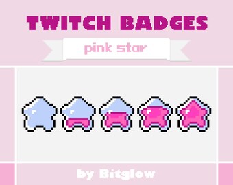 Pink Star Twitch Sub Badges Pixel Art Loyalty Badge Set Cute Streamer Bit Icons 18x18 36x36 72x72 Digital Download