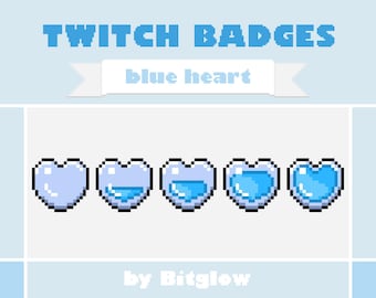Blue Heart Twitch Sub Badges Pixel Art Loyalty Badge Set Cute Streamer Bit Icons 18x18 36x36 72x72 Digital Download