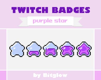 Purple Star Twitch Sub Badges Pixel Art Loyalty Badge Set Cute Streamer Bit Icons 18x18 36x36 72x72 Digital Download
