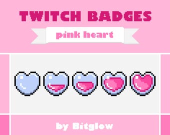 Pink Heart Twitch Sub Badges Pixel Art Loyalty Badge Set Kawaii Streamer Bit Icons 18x18 36x36 72x72 Digital Download