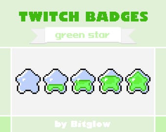 Green Star Twitch Sub Badges Pixel Art Loyalty Badge Set Cute Streamer Bit Icons 18x18 36x36 72x72 Digital Download