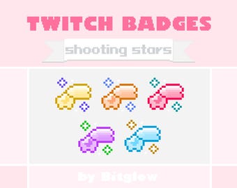 Shooting Stars Twitch Sub Badges Pixel Art Celestial Loyalty Badge Set Night Sky Streamer Icons 18x18 36x36 72x72 Digital Download