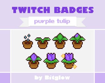 Purple Tulip Twitch Sub Badges Pixel Art Flower Loyalty Badge Set Cozy Streamer Icons 18x18 36x36 72x72 Digital Download