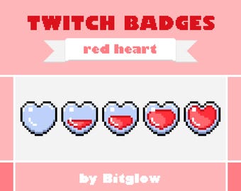Red Heart Twitch Sub Badges Pixel Art Loyalty Badge Set Cute Gamer Stream Icons 18x18 36x36 72x72 Digital Download