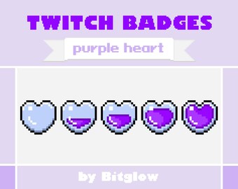 Purple Heart Twitch Sub Badges Pixel Art Loyalty Badge Set Cute Streamer Bit Icons 18x18 36x36 72x72 Digital Download