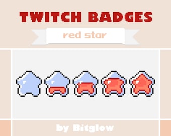 Red Star Twitch Sub Badges Pixel Art Loyalty Badge Set Cute Streamer Bit Icons 18x18 36x36 72x72 Digital Download