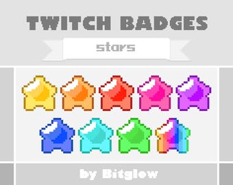 Star Twitch Sub Badges Pixel Art Loyalty Badge Set Cute Streamer Bit Icons 18x18 36x36 72x72 Digital Download
