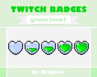 Green Heart Twitch Sub Badges Pixel Art Loyalty Badge Set Cute Streamer Bit Icons 18x18 36x36 72x72 Digital Download