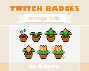 Orange Tulip Twitch Sub Badges Pixel Art Flower Loyalty Badge Set Cozy Streamer Icons 18x18 36x36 72x72 Digital Download