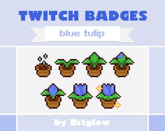 Blue Tulip Twitch Sub Badges Pixel Art Flower Loyalty Badge Set Cute Gamer Stream Icons 18x18 36x36 72x72 Digital Download