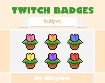 Tulip Twitch Sub Badges Pixel Art Flower Loyalty Badge Set Kawaii Streamer Bit Icons 18x18 36x36 72x72 Digital Download