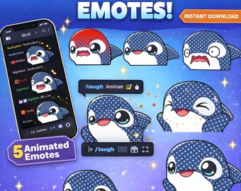 Emotes de ballena animados para Twitch / Pack de 5 emotes animados para Twitch / Emotes para streamers / Emotes de Twitch / Emotes de ballena kawaii / Descarga instantánea