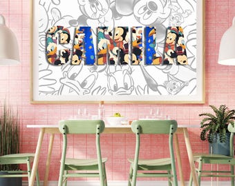 Impresión artística personalizada con nombre y palabras: Arte mural estilo superhéroe de dibujos animados (descarga digital)