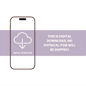 May include: A rose gold smartphone shows a white cloud icon with a downward arrow, labelled "DIGITAL DOWNLOAD." A purple banner states, "THIS IS DIGITAL DOWNLOAD, NO PHYSICAL ITEM WILL BE SHIPPED!"