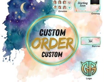 Paquete de gráficos personalizados para streamers / Logotipo, banner, emoticonos y superposiciones / Imagen de marca para Twitch y YouTube / Diseño totalmente personalizado