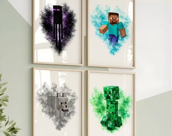 Conjunto de 5 personajes de videojuegos en acuarela (ARCHIVO DIGITAL) / Impresiones personalizadas de personajes de videojuegos / Arte mural personalizado / Póster para habitación infantil
