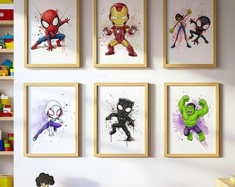 Láminas decorativas de Spidey y sus increíbles amigos / Set de 6 pósteres imprimibles / Decoración para habitaciones infantiles / Láminas de Spidey para guardería / Láminas de superhéroes