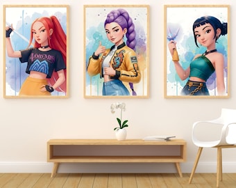 Láminas inspiradas en el arte Kpop para dormitorios de chicas / Set de 3 láminas digitales para descargar / Pósters Kpop / Láminas decorativas para pared con estilo para chicas