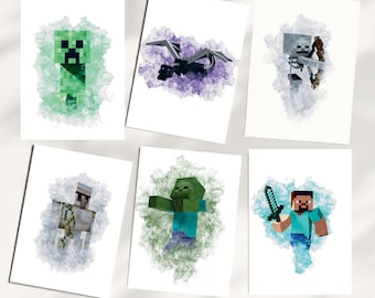 Conjunto de 10 láminas de arte mural de videojuegos en acuarela - Descarga digital para habitación de niños, guardería, sala de juegos, regalo para gamers, regalo de videojuegos para niños estilo boho