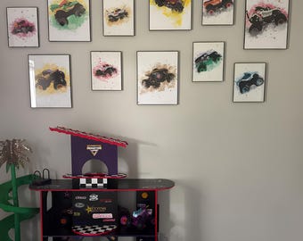 Láminas de Monster Truck en acuarela, decoración para habitaciones infantiles, juego de 12 (descarga digital)