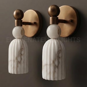 Alabaster Marble Brass Wall Sconce Mid Century Modern Handmade Brass Fixture Vintage Stilnovo Italian Style Handcrafted Lighting Fixture