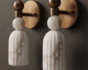 Alabaster Marble Brass Wall Sconce Mid Century Modern Handmade Brass Fixture Vintage Stilnovo Italian Style Handcrafted Lighting Fixture