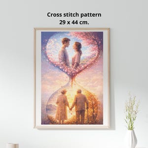 Romantic Couple Seasons Cross Stitch Pattern PDF, Anniversary Wedding Wall Art (Digital Download)