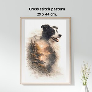 Dog Cross Stitch Pattern, Border Collie Embroidery Design, Pet Portrait PDF, Animal Cross Stitch Pattern 29x44 cm