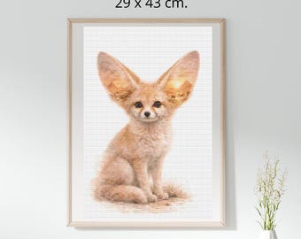 Fennec Fox Sunset Silhouette Cross Stitch Pattern (PDF), Desert Animal Embroidery Chart