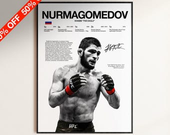 Khabib Nurmagomedov Poster, UFC Wall Print, MMA Wall Print, Fighter Poster, Gym Poster, UFC Fan Room Decor, Gift for Him, ufc Champion