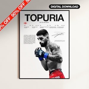Póster de Ilia Topuria, lámina de pared de la UFC, lámina de pared de MMA, póster de luchador, póster de gimnasio, decoración para la habitación de un fan de la UFC, regalo para él, campeón de la UFC