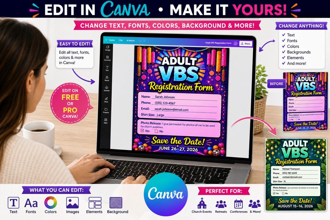 Vbs Layout Editable Adult VBS Registration Form | Editable Canva Template (digital Download ...