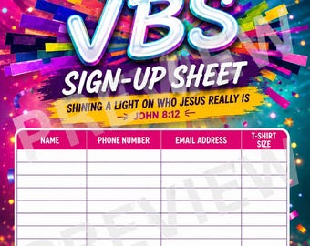 Kids VBS Melden Sie sich an Bogen Printable | Urlaubs Bibel Schule Signup Form | Kirche Druckbares Blatt | Sofort Download PDF 8.5x11