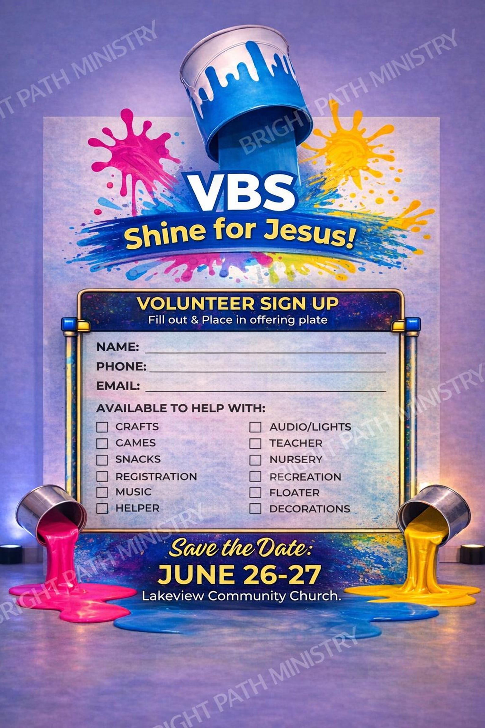 Vbs Layout Editable VBS Volunteer Sign up Sheet Canva Template | Kids Ministry Registration ...