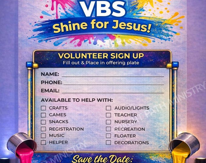 Vbs Layout Editable VBS Volunteer Sign up Sheet Canva Template | Kids Ministry Registration ...
