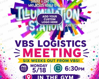 Edytowalny szablon Canva do spotkania logistycznego VBS | Post wolontariuszy kościelnych w mediach społecznościowych (do pobrania w wersji cyfrowej)