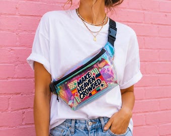 Make Heaven Crowded Holographic Fanny Pack | Christian Crossbody Bag | Faith-Based Belt Bag | Youth Group Gift | Church Event Bag | Trendy C