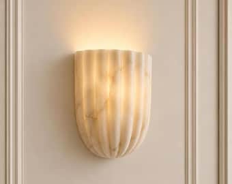 Alabaster Wall Sconce Lyra, Fluted Stone Light, Solid Brass, Minimalist Luxury