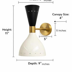 Mid Century Modern Sconce Set, Brass Cone Wall Lights, Blue White Metal Shade