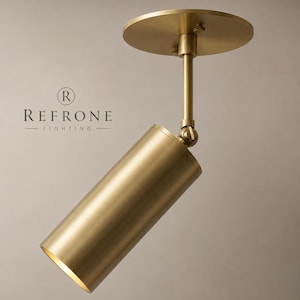 Handcrafted Raw Brass Adjustable Spotlight, Modern Minimalist Ceiling Light