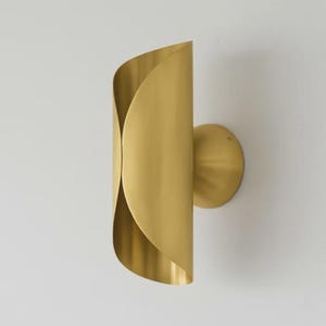 Sculptural Half Moon Brass Wall Sconce, Mid Century Modern Gold Light Fixture