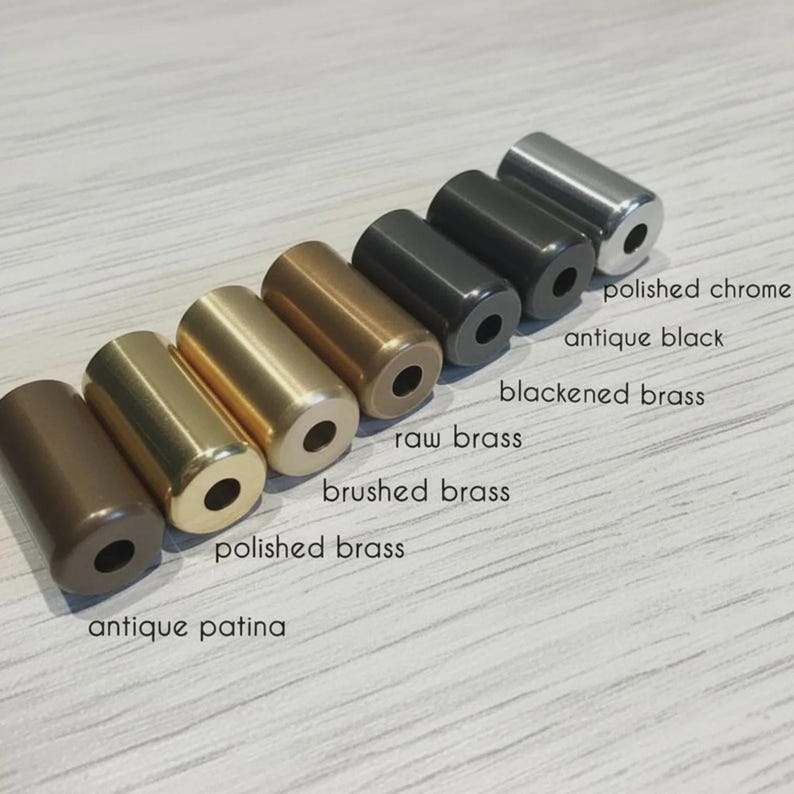 Assorted metal hardware finishes for alabaster pendant light, brass, brushed bronze and dark connector options
