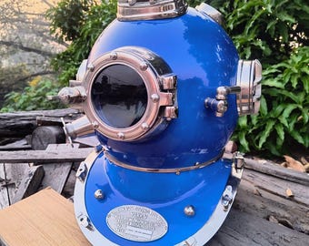 Vintage stijl Blue Mark V U.S. Navy-duikhelm – metalen nautisch verzamelobject
