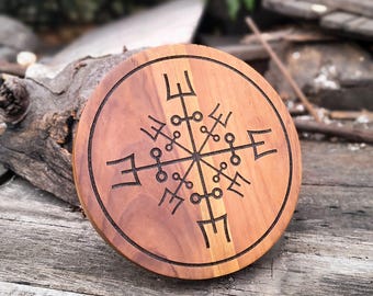 Noorse Vegvisir Kompas Houten Wandplaat Handgemaakte Vegvisir Viking Symbool Schild 12"